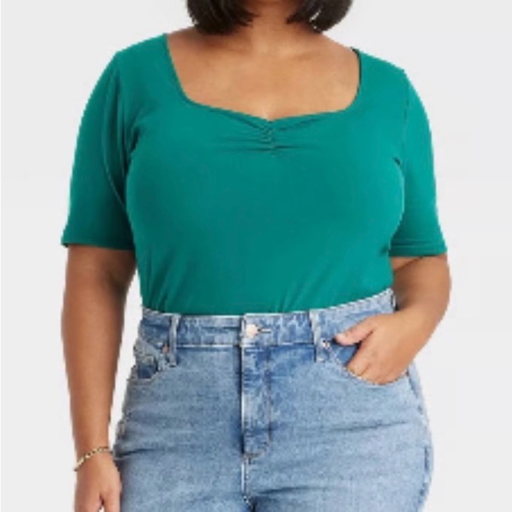Women's Teal Scoop Neck Short Sleeve Top